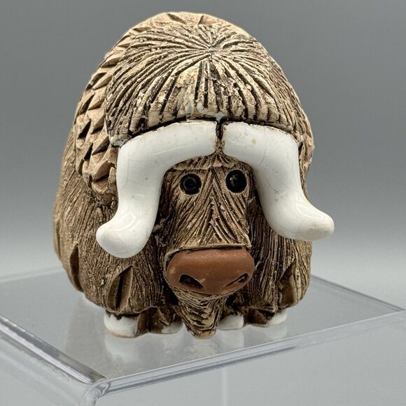 Vtg Artesania Rinconada Classic Musk Ox Figurine Signed Uruguay #2 Glazed Accent - Picture 1 of 9